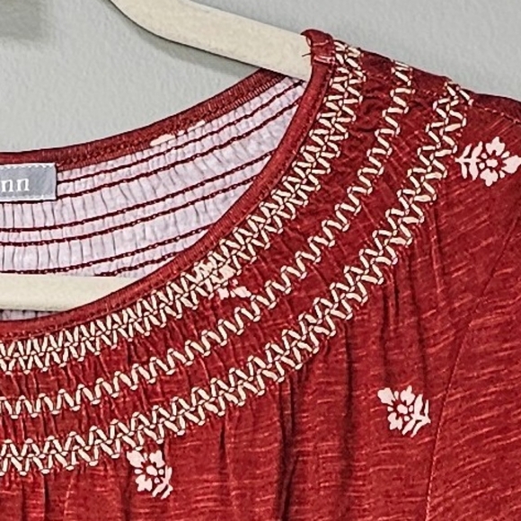 Daniel Rainn, Rust Orange Embroidered 3/4 Sleeve Top Blouse, Size Small, NWT - Picture 4 of 8